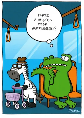 Produktbild von Cartoon-Postkarte Ralph Ruthe "Platz anbieten oder auffressen?"