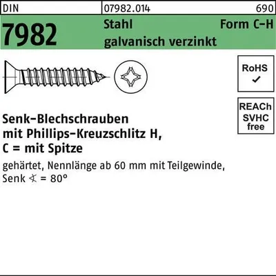 Immagine prodotto di Vite a testa svasata DIN 7982 con intaglio a croce PH/tip C 3,9 x 32 -H Acciaio zincato
