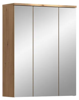 Image de Armoire à miroir Blake, dimensions 60x77x21 cm, avec 3 portes et 6 étagères