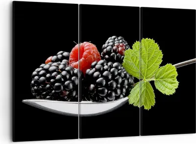 Produktbild von Bild auf Leinwand - Leinwandbild - Löffel Himbeere Brombeere Frucht - 105x70cm - Wand Bild - Wanddeko - Leinwanddruck - Bilder - Kunstdruck - Leinwand bilder - Wandkunst - CE105x70-2202