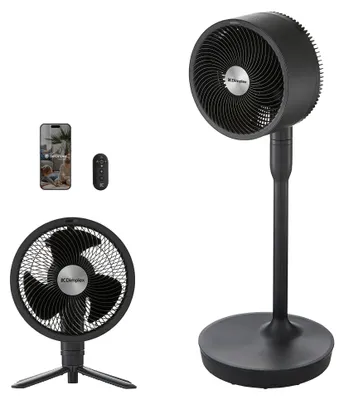 Produktbild von DUOCOOL Smart 2-in-1 Akkuventilator Kabellos, Stand- & Tischventilator, 45h Akku, 5 Geschwindigkeiten + Turbo, 20m Reichweite, Leiser Ventilator (36dB), App, Google Home & Alexa, Fernbedienung, Schwarz