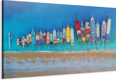 Produktbild von Italienischer Leinwand Leinwandbild - Colourful Boats (1 Part) Narrow 135x45 cm Landschaften c-B-0388-b-a