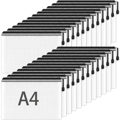 Obrázok produktu pre Dokumentové vrecká formátu A4 so zipsom, 24 kusov, sieťovina, vhodné na archiváciu, priehľadné