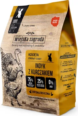 Image de Wiejska Zagroda : nourriture sèche pour chaton, saveurs dinde et poulet, 400g