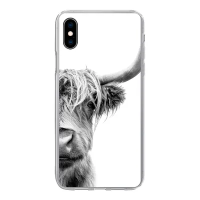 Produktbild von MuchoWow® Handyhülle Schutzhülle Hülle für iPhone Xs Schottischer Highlander - Tiere - Schwarz - Weiß Silikon Softcase Handy Hülle - Handytasche