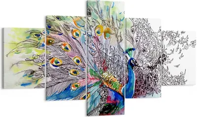 Produktbild von Bild auf Leinwand - Leinwandbild - Pfau Feder Farbe - 125x70cm - Wand Bild - Wanddeko - Wandbilder - Leinwanddruck - Bilder - Kunstdruck - Wanddekoration - Leinwand bilder - Wandkunst - EA125x70-3556