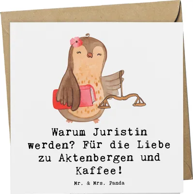 Produktbild von Mr. & Mrs. Panda Klappkarte Juristin Liebe - Weiß - Geschenk, faltkarte, Jura, anlasskarte, Berufe, Gericht, Glückwunschkarte, Grußkarte, Mandanten, zu Aktenbergen, Beruf