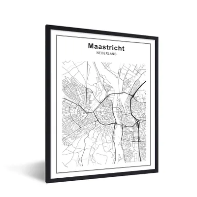 Produktbild von MuchoWow® Gerahmtes Poster Stadtplan - Maastricht - Schwarz und weiß 60x80 cm - Poster mit Schwarzem Bilderrahmen Wandposter Rahmen Foto Bilder - Premium - Wanddeko Wohnzimmer