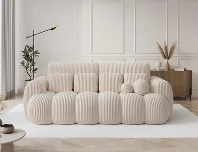 Produktbild von Schlafsofa COTONN Cord Stoff– Sofa mit Schlaffunktion, Bettkasten und Kissen, 256 × 119 cm