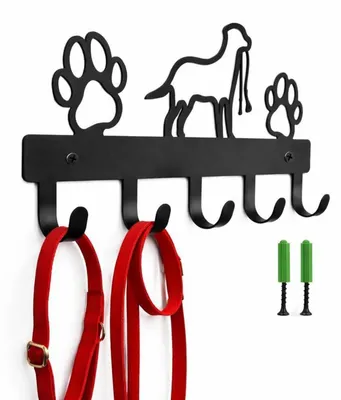 Immagine prodotto di Portachiavi da parete con 5 ganci, design con cani e impronte di zampe, in metallo, colore nero