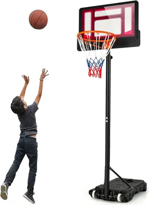Obrázok produktu pre KOMFOTTEU basketbalový kôš, basketbalový kôš s nastaviteľnou výškou, kôš s plniteľným dnom z vody a piesku, pohyblivý s kolieskami, pre mládež a dospelých