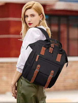 Immagine prodotto di Zaino da scuola nero da donna con scomparto per laptop da 15,6 pollici