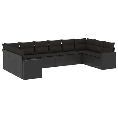 Produktbild von vidaXL 10-tlg. Garten-Sofagarnitur mit Kissen Schwarz Poly Rattan