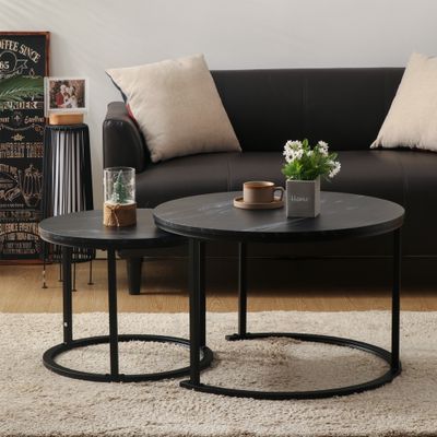 BIGTREE Couchtisch, 2er Set Couchtisch Rund Beistelltisch(Schwarz)