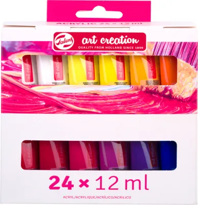 Produktbild von Talens Acrylfarbe Set | 24 x 12 ml, 12 ml, Schwarz, Blau, Cyan, Grün, Magenta, Orange, Rot, Violett, Weiß, Tube