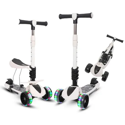 Produktbild von Habib 3-Rad Kinderroller mit LED Rädern & Sitz | Faltbar Höhenverstellbar: Schwarz