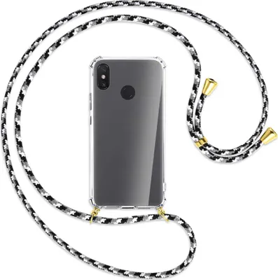 Produktbild von Handykette Backcover-Schutzhülle mit Band (Metall goldfarben) für Xiaomi Mi Max 3 - schwarz/grau/weiß