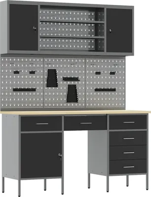 Produktbild von vidaXL Werkbank mit Schubladen 8 pcs Schwarz Ingenieure Holz und Stahl