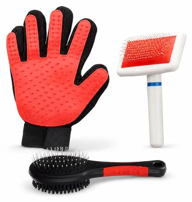 Produktbild von PARENCE. Haustierpflege-Set – Pflegebürste + Massagehandschuh + Bürstenkarte – S