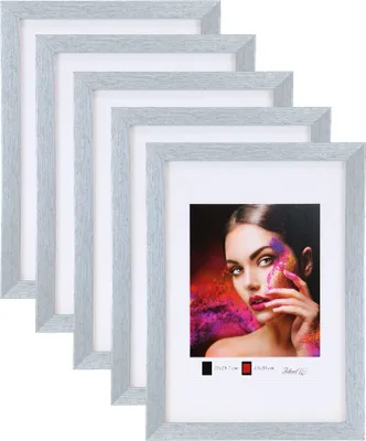 Produktbild von 2er 3er 5er Set Holz Bilderrahmen Lifestyle Plexi Foto Rahmen Collage Wanddeko Poster HR-25 - Farbe: 5er Pack Silber | Format: 21x29.7 A4