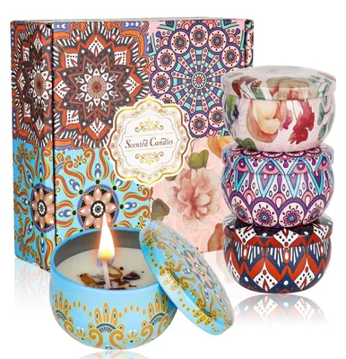 Productafbeelding van Geurkaarsen set - 4 stuks van natuurlijke sojawas voor aromatherapie - Ontspanning en yoga - Set van 4