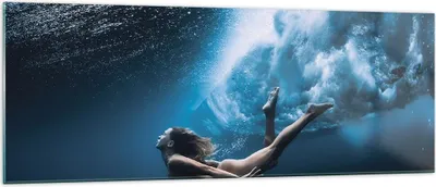 Produktbild von Bilder auf glas - Einteilig - Tauchen Frau Wellen - 140x50cm - Glasbilder - Wandbilder - Bilder - zum Aufhängen bereit - Wanddekoration aus Glas - Glas Bilder - Wandbild auf Glas - GAB140x50-4599