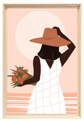 Image de Tableau mural encadré femme au chapeau 40x60 cm, Tableau mural moderne pour décoration intérieure