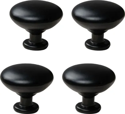 Image de lot de 4 boutons de meubles ronds noirs en aluminium avec finition mate - poignées élégantes pour armoires, tiroirs et commodes, durables et élégantes.