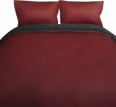 Obrázek produktu pro Jednobarevné oboustranné ložní prádlo 100% bavlněný satén se zipem na jednolůžko a dvoulůžko Bordeaux/antracit 200 x 200 cm + 2x 80 x 80 cm