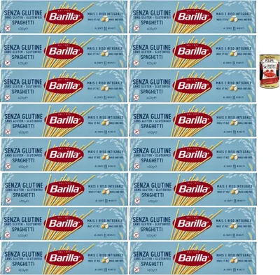 Produktbild von Barilla Glutenfrei Spaghetti – 16 x 400 g (6,4 kg) | Mais & Vollkornreis, vegan & laktosefrei, al dente in 11 Min. | Italienische Pasta Vorratspack Premium + Italian Gourmet polpa