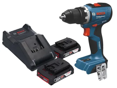 Obrázok produktu pre Bosch GSB 18V-65 Professional akumulátorová príklepová vŕtačka 18 V 65 Nm bez kefiek + 2x akumulátor 2,0 Ah + nabíjačka