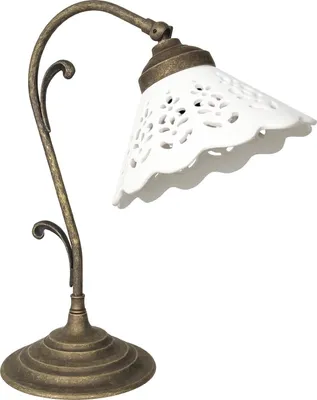 Produktbild von Tischlampe Messing Keramik 36 cm hoch in Bronze Antik matt Weiß E27 Rustikal Keramiklampe