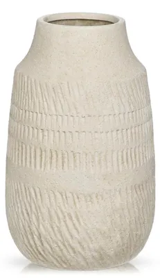 Image de Vase en céramique de 23 cm, design élancé, couleur beige, style bohème-scandinave, idéal pour les fleurs séchées