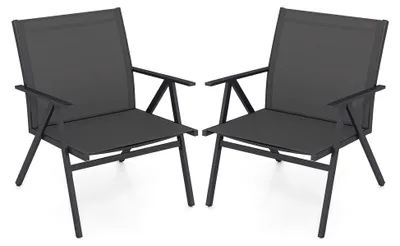 Produktbild von Gartenstühle 2er Set, Balkonstühle mit breiter Sitzfläche und atmungsaktivem Stoff, Terrassenstühle mit Armlehnen, bis 160 kg belastbar, für Garten, Terrasse, Balkon, Grau