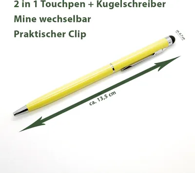 Produktbild von 2x Touchpen Stylus Eingabestift Kugelschreiber Smartphone Tablet Gelb