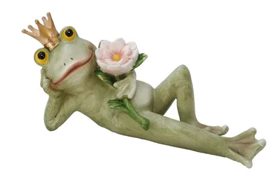 Produktbild von Frosch Froschkönig mit Blume Gecko Lurch Garten Deko Teich Tier Figur Skulptur
