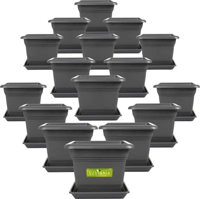 Produktbild von Große Pflanzenbox für draußen - Set von 16 - Robuste Blumentöpfe Anthrazit 40x40 cm