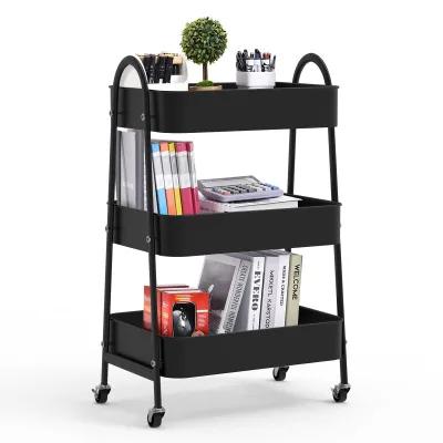 Produktbild von Wagen 3 Etagen Rollwagen Servierwagen Haushaltswagen Allzweckwagen 43x30x76.5cm Schwarz