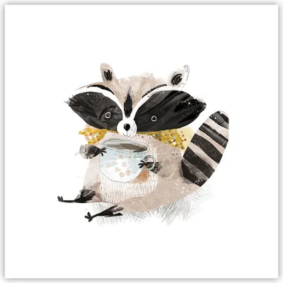 Produktbild von Poster - Poster ohne Rahmen - Waschbär Tasse Kinder - 40x40 cm - Wand Bild - Wanddeko - Wandbilder - Kunstposter - Wandposter - Bilder - Kunstdruck - Wanddekoration - Wandbild - P2XAC40x40-4716