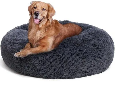 Productafbeelding van Orthopedisch hondenbed, rond hondenkussen, hondenbank, kattenbed, donutvormig, knuffelig hondenmatje, wasbaar, 100 cm diameter, donkergrijs
