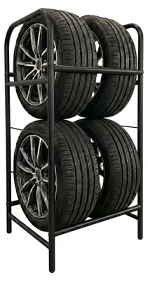 Immagine prodotto di Scaffale per pneumatici Relaxdays per 4 pneumatici, A x L x P: 106 x 53 x 46 cm, 200 kg, acciaio, 2 ripiani, scaffale per ruote, deposito pneumatici, nero