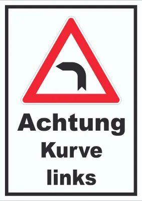 Produktbild von Schild Achtung Kurve links A6 Rückseite selbstklebend