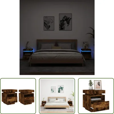 Produktbild von The Living Store Nachttische mit LED-Leuchten 2 Stk. Räuchereiche 40x39x48,5 cm