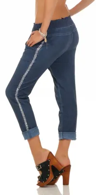 Produktbild von 230 Damen Hose Freizeithose Jogginghose Sportswear Style Stoffhose Baumwollhose Sweatpants Boyfriend mit Seitlichen Glitzerstreifen Blau