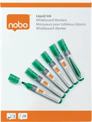 Productafbeelding van Nobo vloeibare inkt whiteboardmarker, 3 mm ronde punt, 10 stuks, groen, balpunt, groen, wit, 3 mm, 38 mm