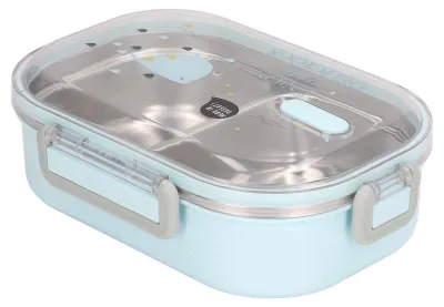 Bento-Lunchbox aus Edelstahl, isoliert, auslaufsicher, blau, Fischmotiv