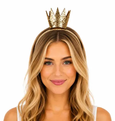 Produktbild von Haarreif mit goldener Glitzer Krone zum Prinzessin Kostüm