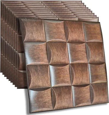 Image de Panneaux muraux 3D autocollants - décoration murale - 10 pièces - bois - 30 x 30 cm