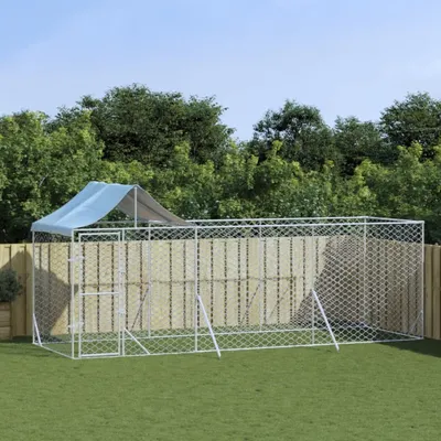 Produktbild von vidaXL Outdoor-Hundezwinger mit Dach Silber 6x2x2,5 m Verzinkter Stahl