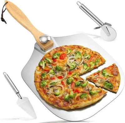 Zdjęcie produktu dla Łopatka do pizzy 30 x 30 cm, aluminiowa, z ostrzem i łopatką